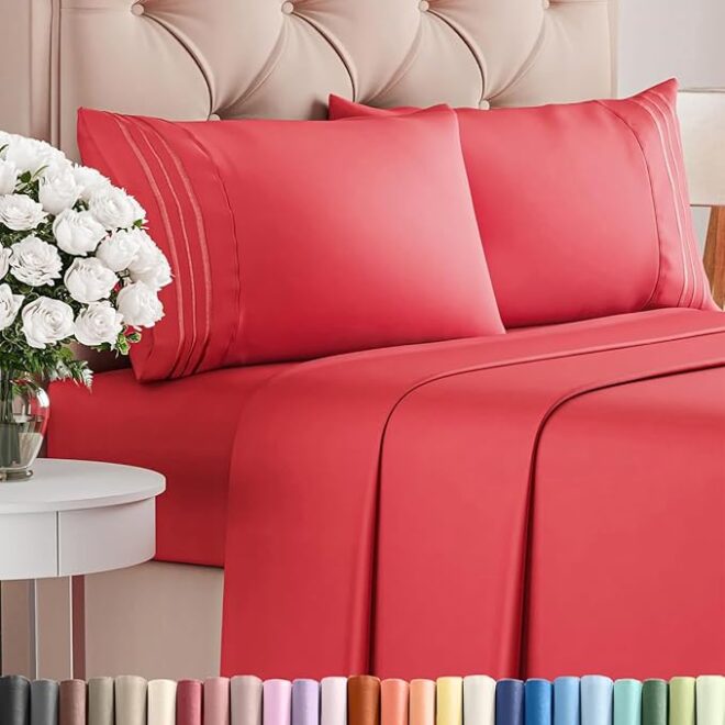 Queen Size 4 Piece Sheet Set - Comfy Breathable & Cooling Bed Sheets Set - Hotel Luxury Bedding for Women, Men, Kids, Teens, Boys & Girls - Deep Pockets, Ultra-Soft and Wrinkle Free - Oeko-Tex - Red